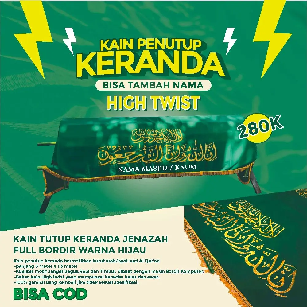 Tutup Keranda Jenazah Beseler Hijau Full Bordir Bahan High Twist