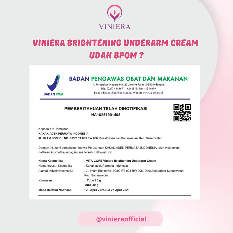 VINIERA BRIGHTENING UNDERARM CREAM [SPESIAL SALE LAUNCH] Pencerah Ketiak Perawatan Mencerahkan 3