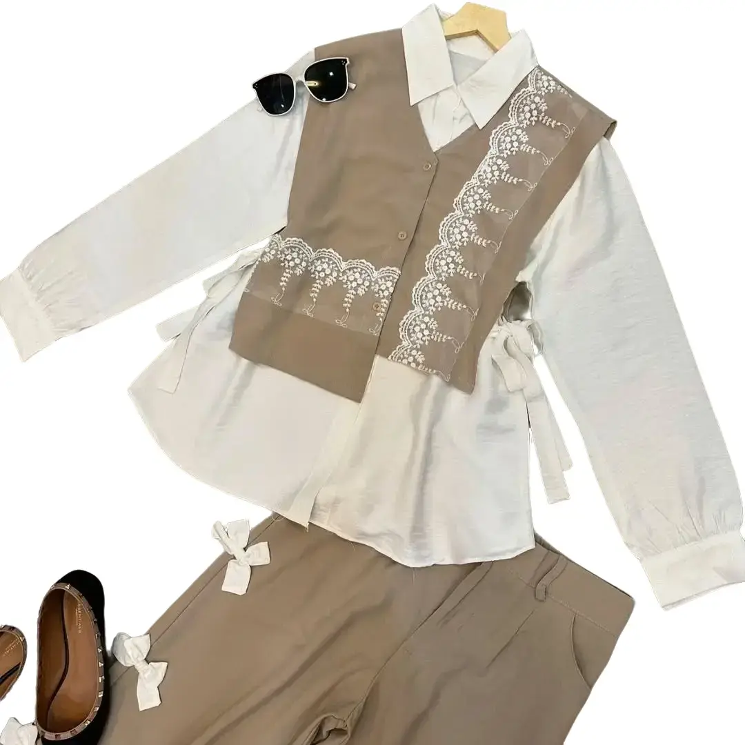 Lanaya Set 3in1 Setelan Crinkle Wanita Jumbo Set Kemeja Rompi OOTD Wanita Casual Baju Lebaran 2025 Celana Panjang Nyaman