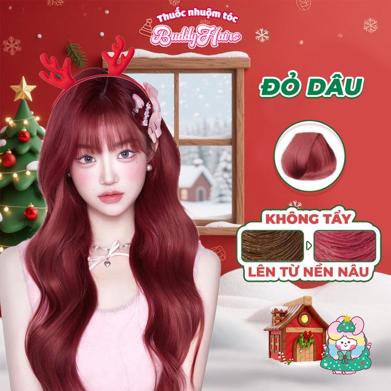  Thuốc nhuộm tóc ĐỎ DÂU ĐỎ HỒNG không cần dùng tẩy tóc buddyhairs tặng kèm găng tay trợ nhuộm tiện ích 