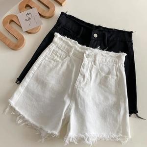 Spicy girl jeans, A-line short pants, women's summer thin style, new retro high waisted fringed wide leg hot pantsPants, Night, Gold, Thread