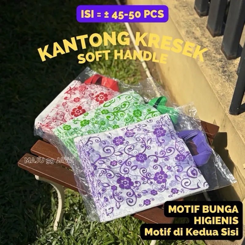 (±45-50 PCS) Kantong Kresek Soft Handle Olshop Motif Bunga | Plastik Putih Motif Batik Softhandle Kresek Softhandle