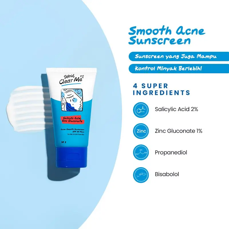 DERMIES Clear Me Acne Smooth Sunscreen SPF 30 PA++ 30g - Sunscreen Wajah Berjerawat 6