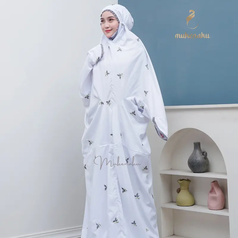 MUKENAKU - Mukena Terusan Santri Bordir Floral Mukena Lajuran Katun 1