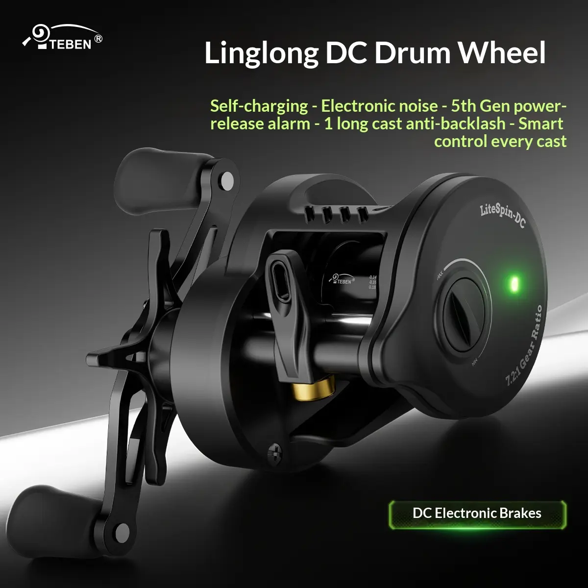 TEBEN LiteSpin DC 右 TEBEN LiteSpin DC SDC Fishing Reel with 7.2:1 Gear Ratio