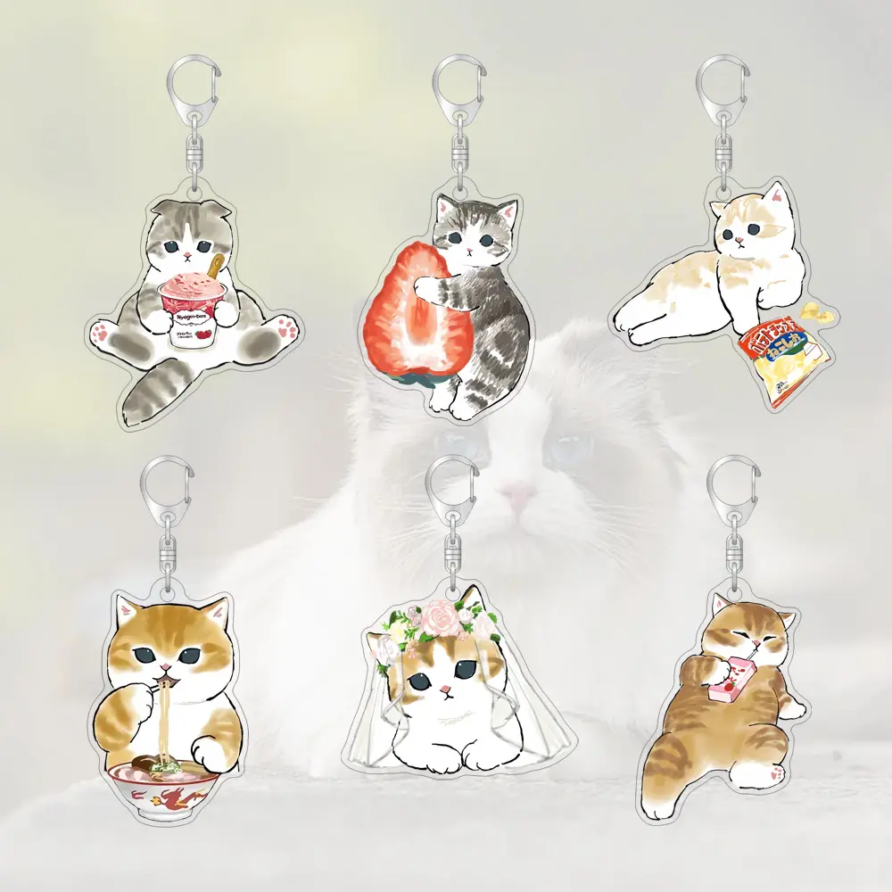 55mm Friendship Keychain Mofusand Cute Cat Acrylic Ornaments Carton Animation Pendant Bag