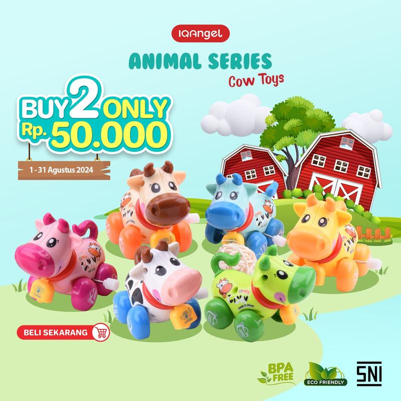 IQANGEL Cow Toys / Mainan Edukatif Bayi / Mainan Motorik Anak / Mainan Bentuk Sapi / Mainan Karakter Hewan / Mainan Hewan Lucu / Mainan Edukasi Anak / Mainan Putar 0