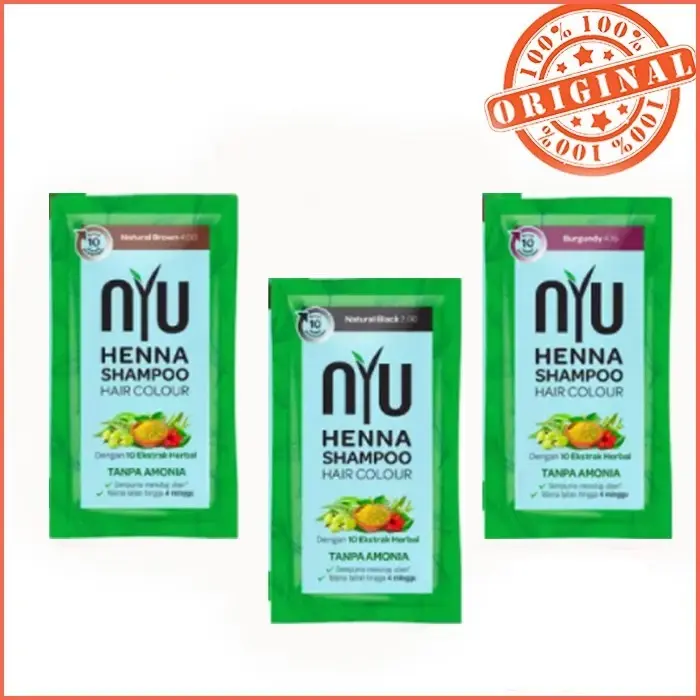 NYU HENNA SHAMPO 1BOX ISI 4 PCS NYU Henna Shampoo Hair Colour Color / Shampo Pewarna Rambut / Semir Cat Rambut Per Sachet 20ml permanen 0
