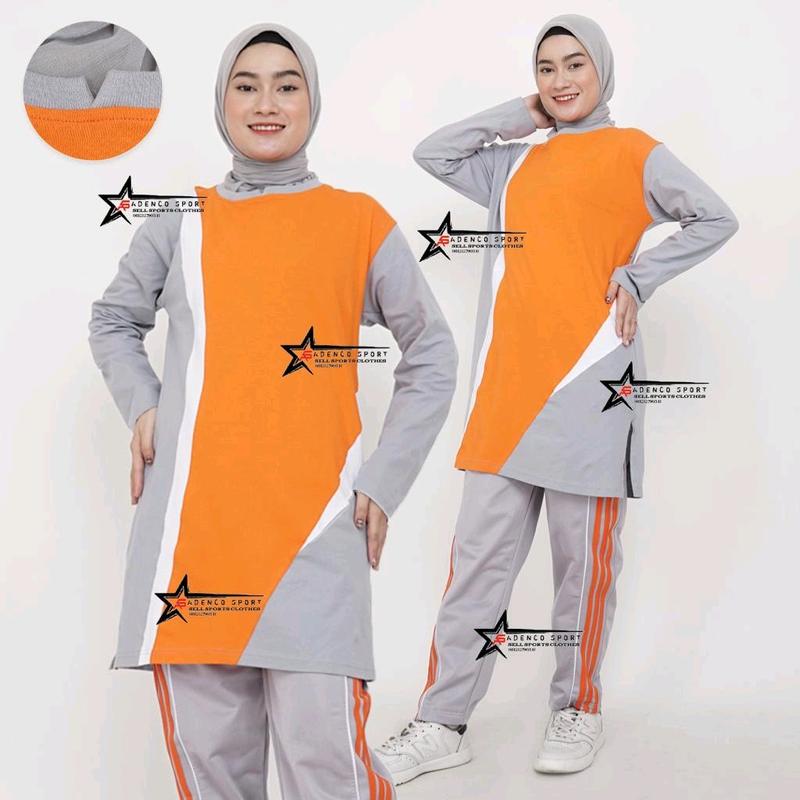 Setelan baju olahraga wanita tunik muslimah / setelan baju senam wanita Celana Muslim Panjang Wanita Sport Hitam Seragam Polos Atasan 4