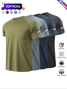 Camiseta deportiva de hombre de color sólido, manga corta, transpirable, absorbente de sudor y de secado rápido para actividades al aire libre, correr y ciclismo, ropa casual deportiva para hombre