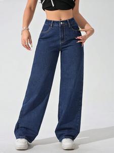 Vaqueras mujer outfit Jeans wide leg mujer Mezclilla Vaqueros para Mujer Corte Ancho Azul Medio Cintura Alta Elástica Lavado Claro Algodón Casual Primavera Otoño Unicolor ropa vaquera de mujer