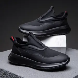 Techdoo Sepatu Sekolah Slip On Sneakers Pria Hitam Full Black Sepatu Selop Cowok Sepatu Kerja Kuliah Sepatu Cowok Keren Anti Slip Sepatu Kekinian MR713