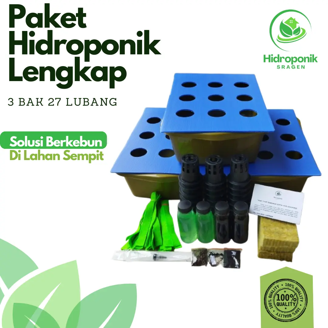 Paket Hidroponik Lengkap 3 Bak 27 Lubang Sampai Panen Set Benih