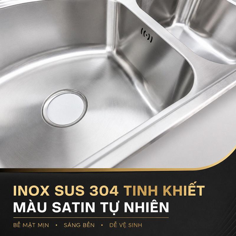 Chậu rửa chén Inox 304 2 hố Eurolife EL-C8245 (82x45cm) - Bồn rửa bát dày 1mm kèm xả chống hôi