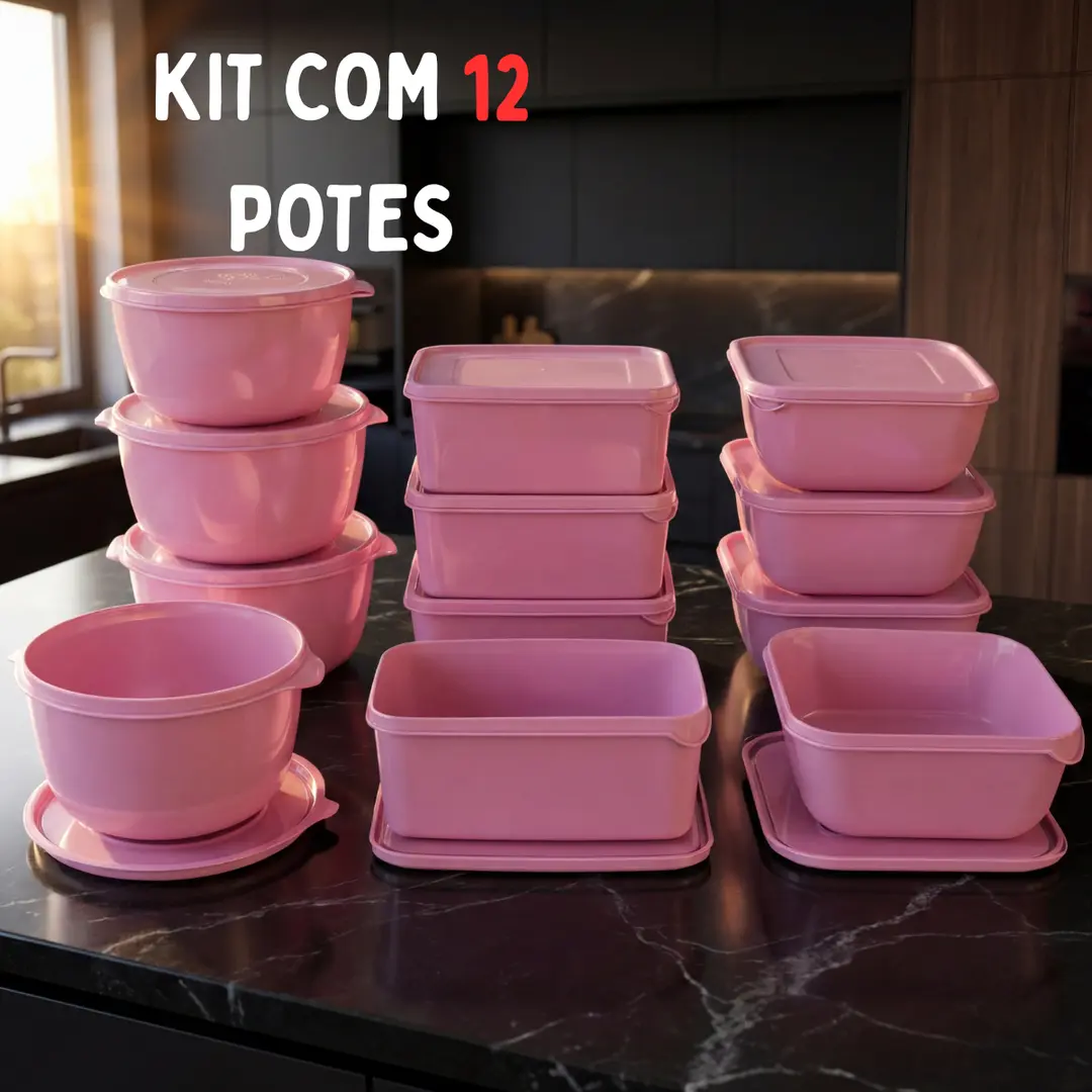 Kit Potes Variados Plásticos Hermético Marmita 1 Litro