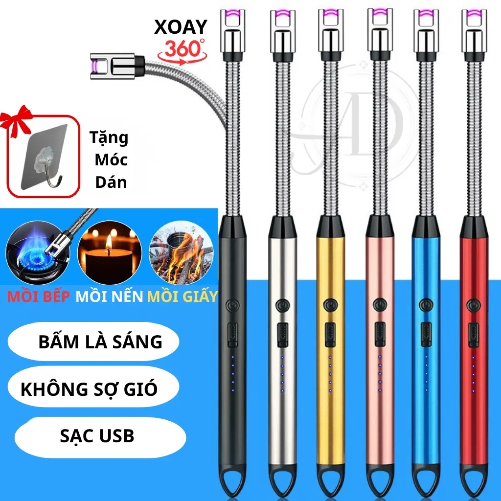 Cây Mồi Nến Thơm Đèn Bếp Ga Giấy Sạc USB Nhỏ Gọn An Toàn Tiện Lợi Đèn LED Thông Minh Xoay 360 Độ 4 Màu Thời Thượng