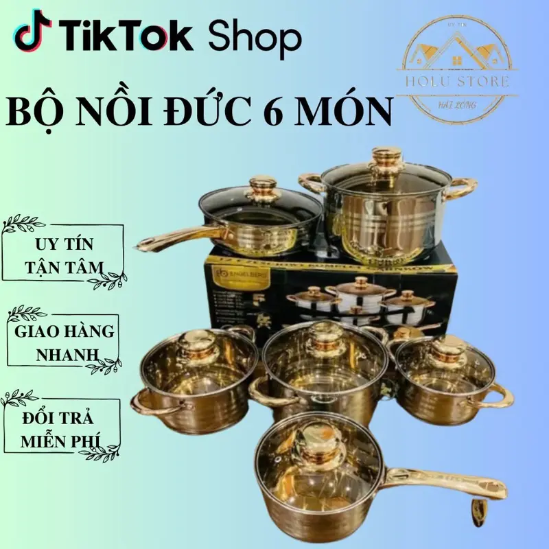 [ ĐỘC QUYỀN NHUNG TẠP HOÁ] Bộ nồi xong inox 6 món công nghệ Đức, nồi inox 304 đa năng sử dụng cho mọi loại bếp.