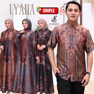 Couple Dress LYANA Bahan Silk Premium Gamis Kondangan Lengan Balon Busui Motif Bunga Elegan Terlaris 2025 Wanita  Muslim Panjang Variasi Hitam Grey Brown Nyaman Mewah Pasangan Lebaran