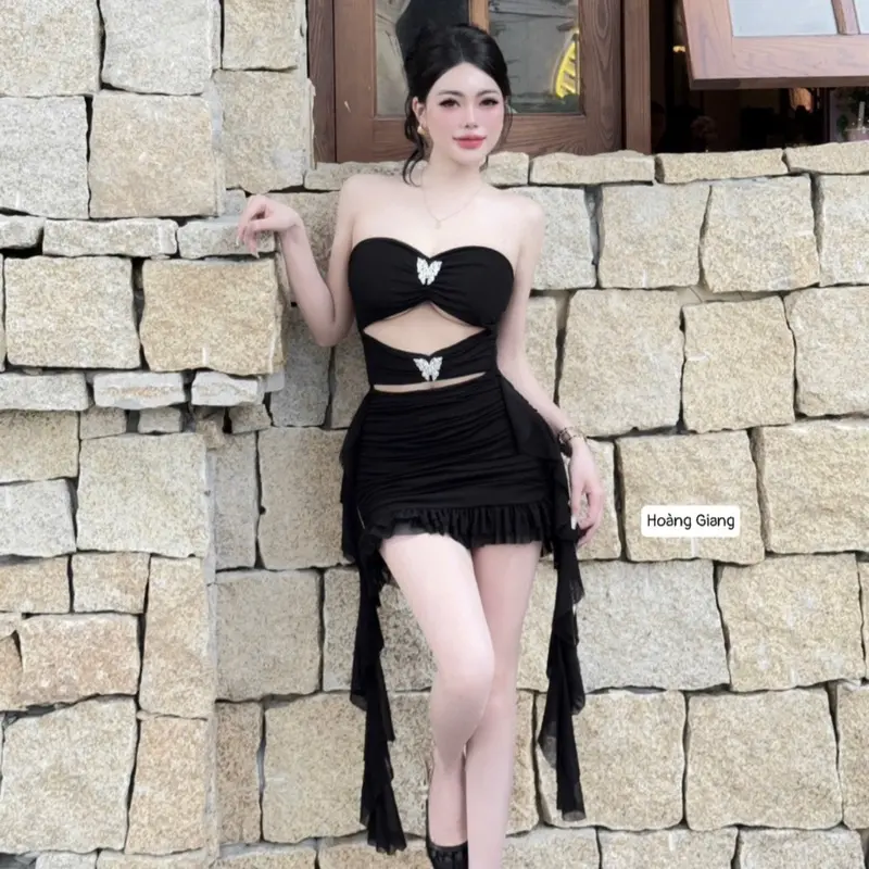 Đầm Cúp Tua Rua Lưới 3 LỚp Phụ kiện Gim Gài Hot