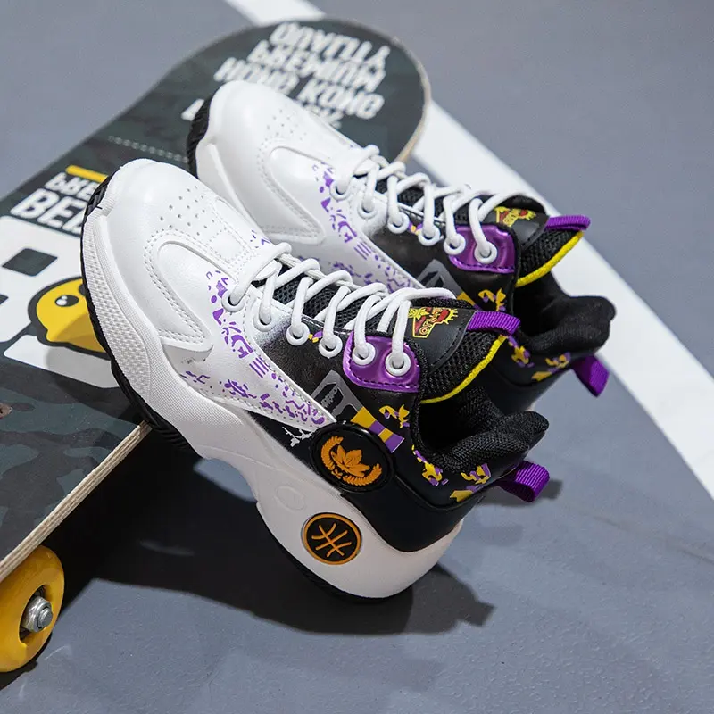 Basketball shoes kids new originai with high cut for boy wear resitant shoes size 28-40