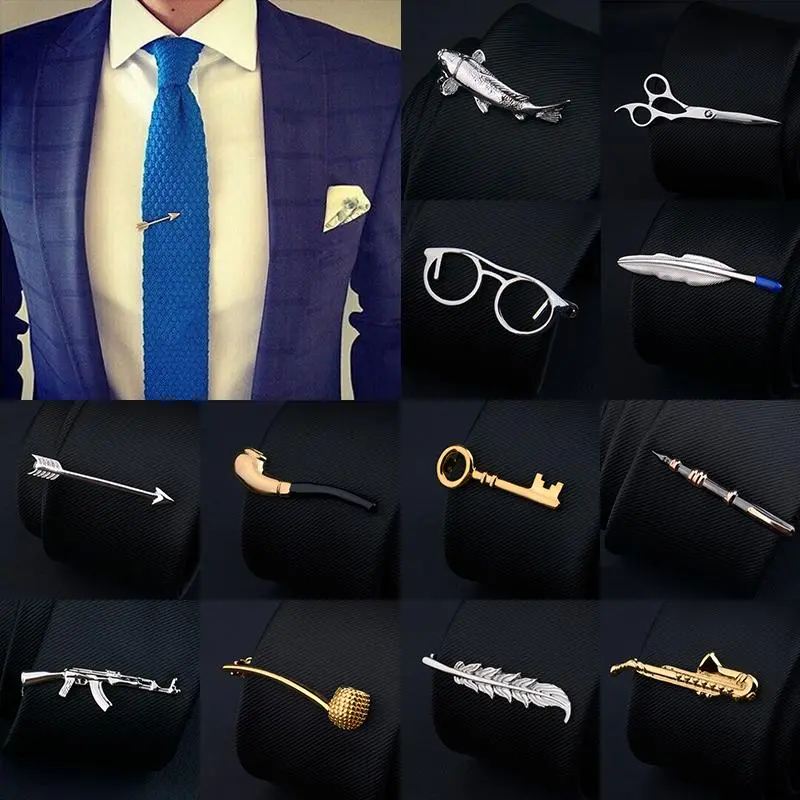 Gold Silver Feather Pen Beard Shape Metal Tie Clip For Men Tie Bar Necktie Clips Pin Wedding Tie Men Jewelry Gift