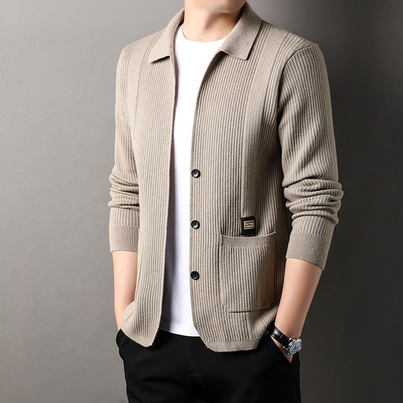 Áo Cardigan Dệt Kim, MENSWEAR, Áo Len Nam, Hàng Mới Về Mùa Thu, Phong Cách Công Sở Thường Ngày, Áo Khoác Có Ve Áo, BECLOH