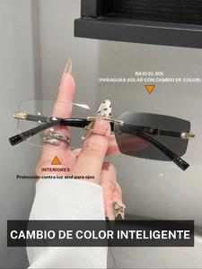 Lentes de sol fotocromáticos sin marco unisex, lente rectangular casual de aleación, ideales para la escuela, la vida diaria, ver televisión, decoración de Halloween