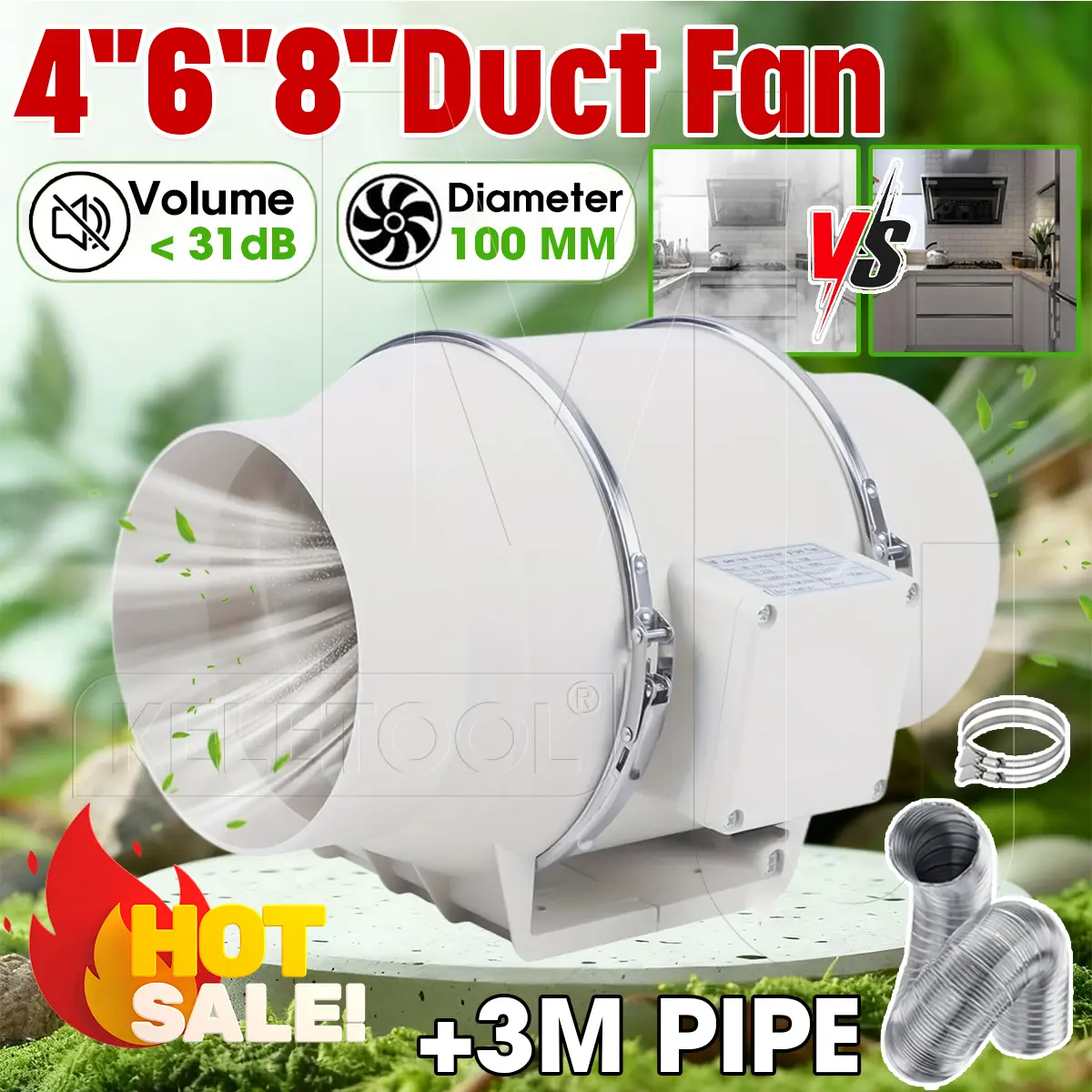 4/6/8inch Kipas Exhaust Dinding Tertanam 220v Kipas Angin Buang Diam Ekstraktor Dinding Jendela Toilet Mountable Exhaust Fan Tekanan Meningkatkan Fan Pembersihan Saluran Segaris Ventilator Kamar Ventilasi Udara Penghisap Asap Dapur Ventilasi Kamar Mandi