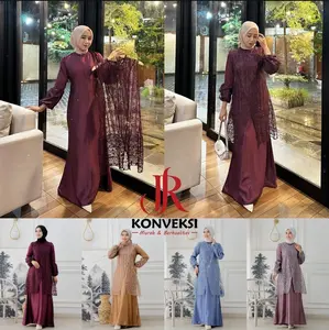 MB Dress Kondangan Satin Silk Mewah Outer Vest Brokat Bisa Lepas Pasang Busui Friendly - Gami Kondangan Two in One -Outfit Seragaman Bridesmaid Pesta