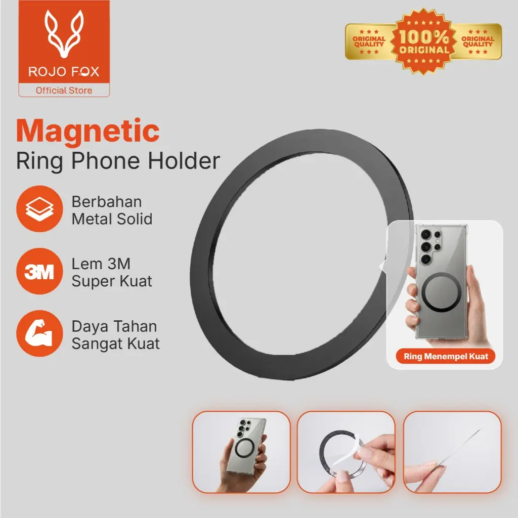 ROJO FOX Magnetic Ring Sticker MagSafe Cincin Magnetik 57mm Universal untuk iPhone Android Case Wireless Charging