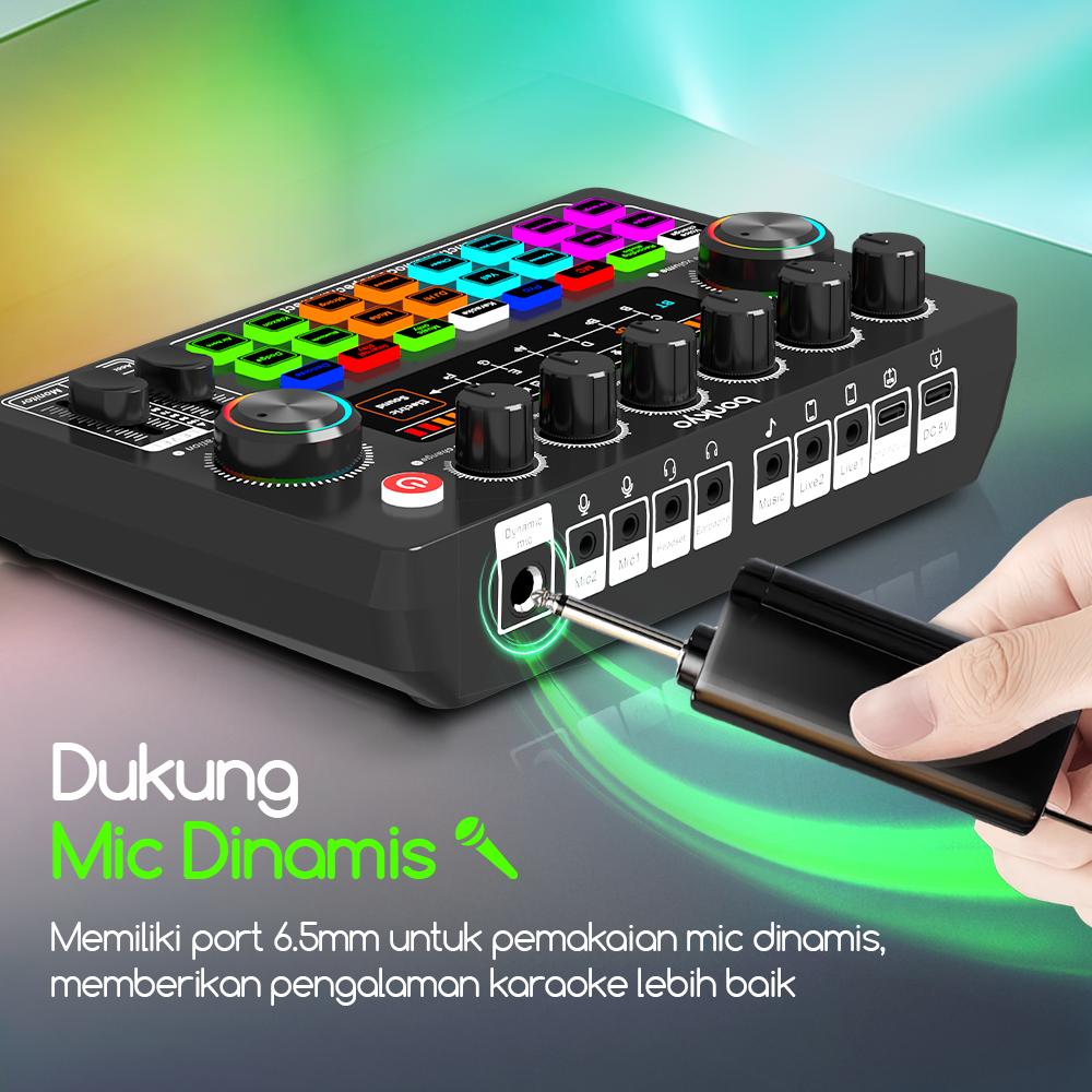 Bonkyo F999X+M990 Soundcard Set dengan Mikrofon Omnidirectional Super Bass & Pengurang Kebisingan untuk Streaming Langsung & Audio Berkualitas Tinggi F999X M990 OTG - Laptop