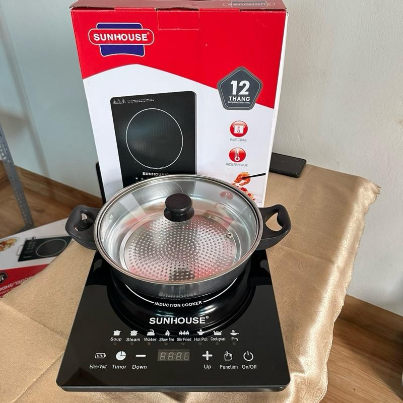 Bếp Từ Cảm Ứng SUNHOUSE thế hệ mới , Bếp Điện Từ Đơn Kèm Nồi ( MẦU ĐỎ )