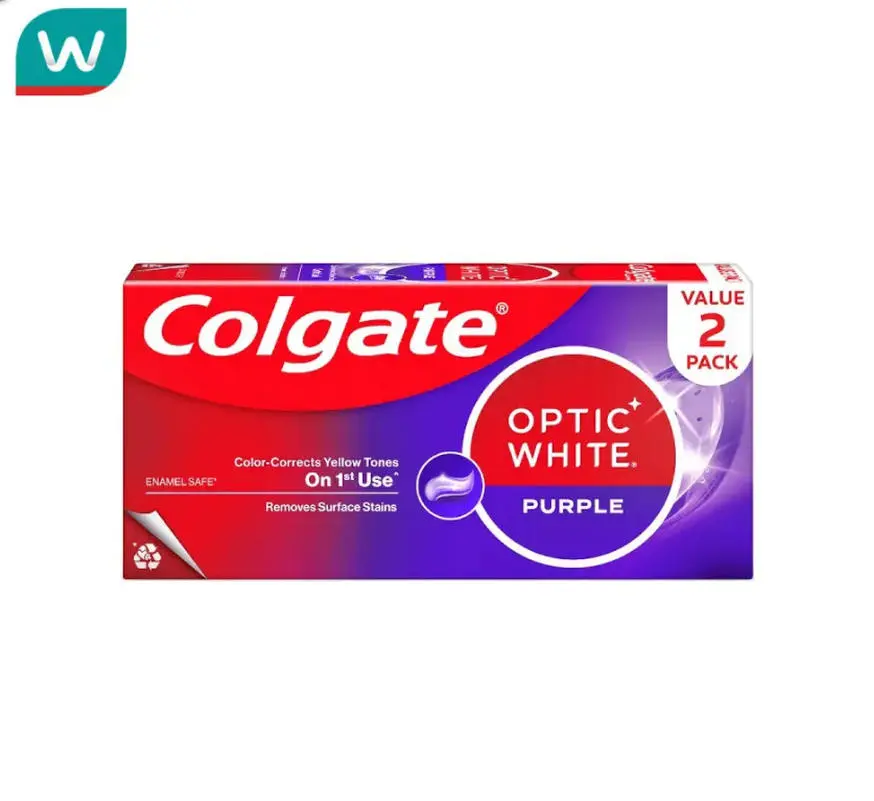 new! Colgate คอลเกต ยาสีฟัน อ๊อพติค ไวท์ เพอร์เพิล 100 กรัม แพ็คคู่ 100 G. X 2 Pieces