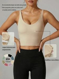 Sujetador deportivo de color sólido para mujer, top deportivo corto transpirable cómodo informal para yoga, gimnasio, entrenamiento, correr, ropa deportiva para mujer para todas las estaciones