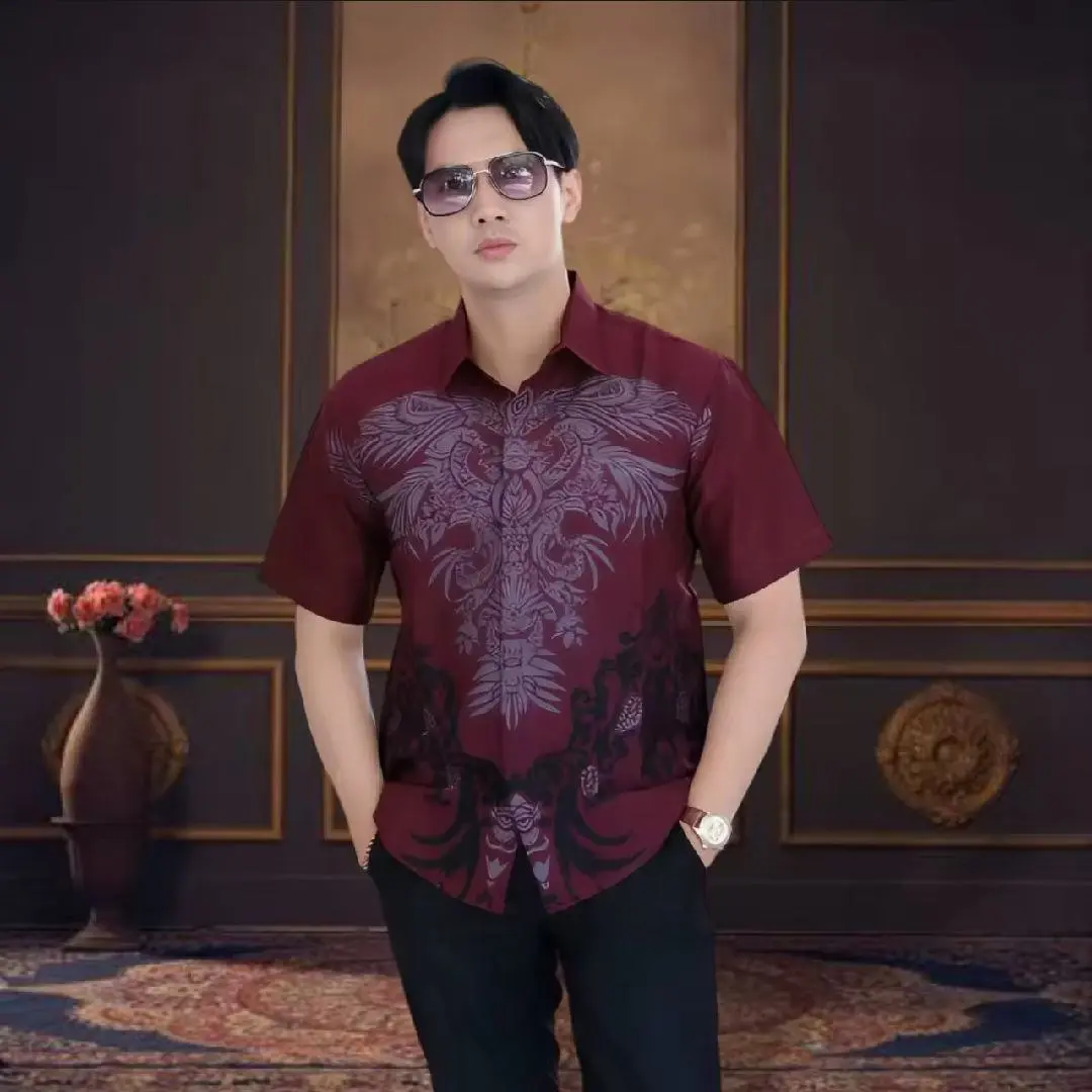 Kemeja Batik Pria Lengan Pendek Jumbo Hitam Manis Kantor Printing Baju Kerja Kantor M L XL XXL Nyaman Cowok Hitam Casual Katun