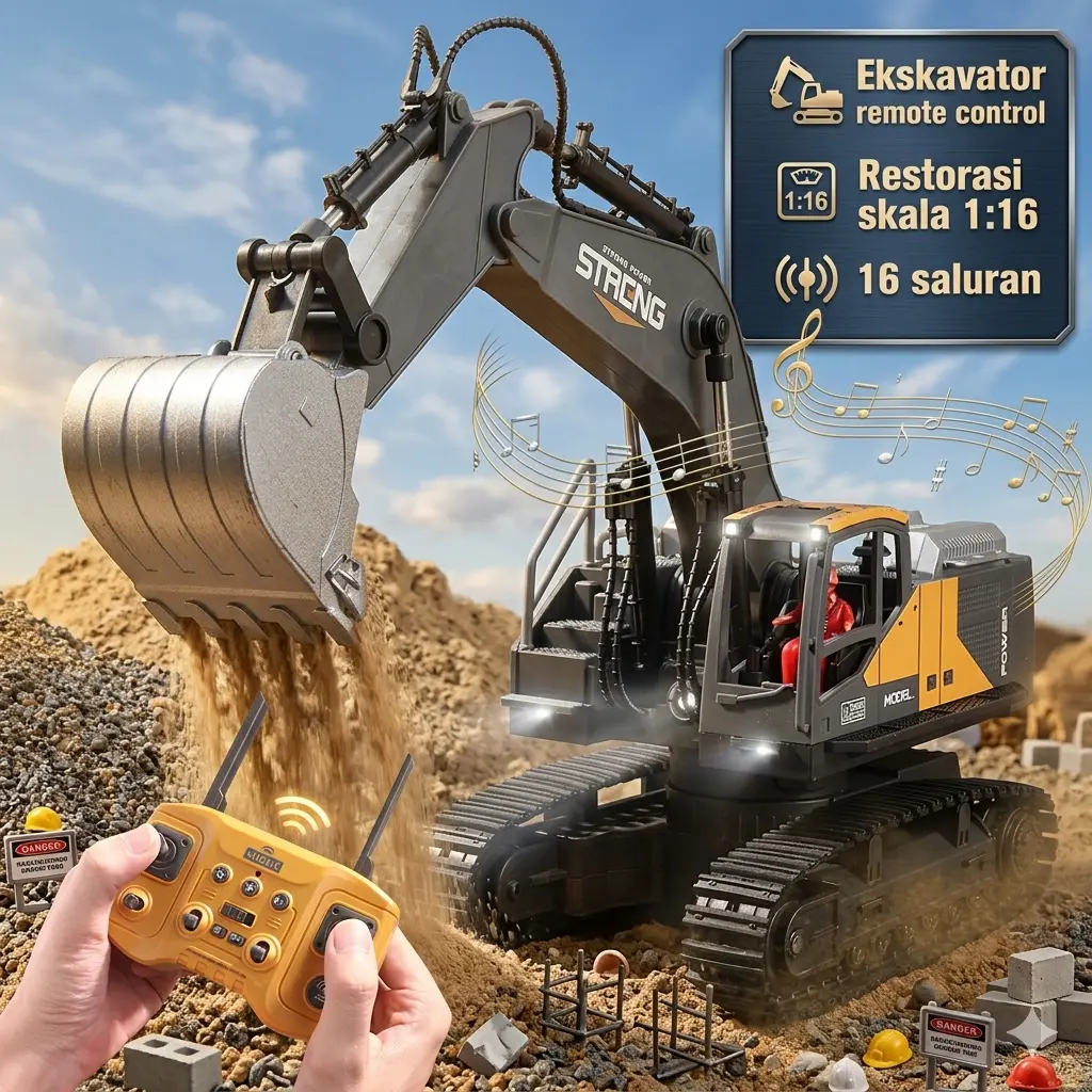 [MANTAP]RC Excavator 16 Channel Super Besar Alloy Metal 2.4GHz - Mainan Mobil Konstruksi Ekskavator Remote Control Dual Speed Tahan Banting