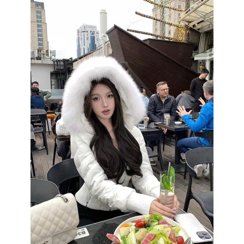 ÁO KHOÁC PHAO DÁNG NGẮN KÈM MŨ LÔNG trần bông 2 lớp BIGSIZE dài áo 56cm áo khoác nữ mùa đông