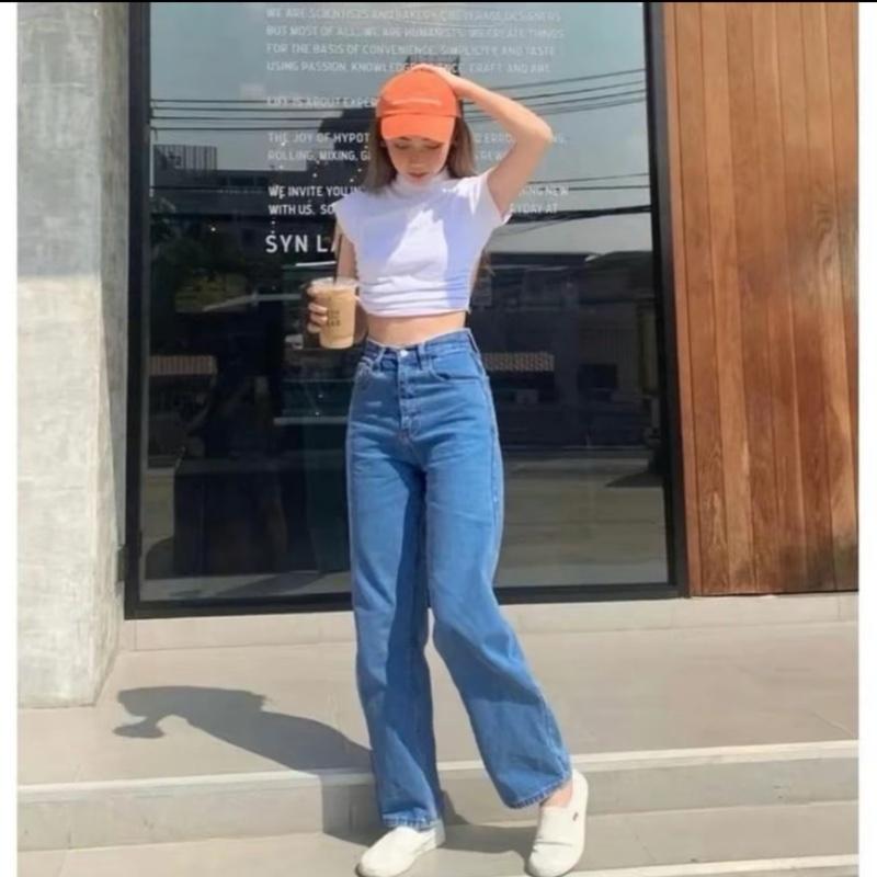 Highwaist Kulot Loose Jeans Wanita Panjang Polos-Size 27-42 muat sampai BB 100 Kg Celana Cewek Cutbray 5