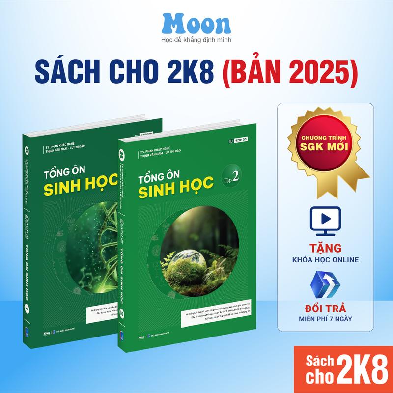 Sách tổng ôn sinh học 12 chương trình mới cho 2K8 ôn thi thpt quốc gia, đgnl Moonbook