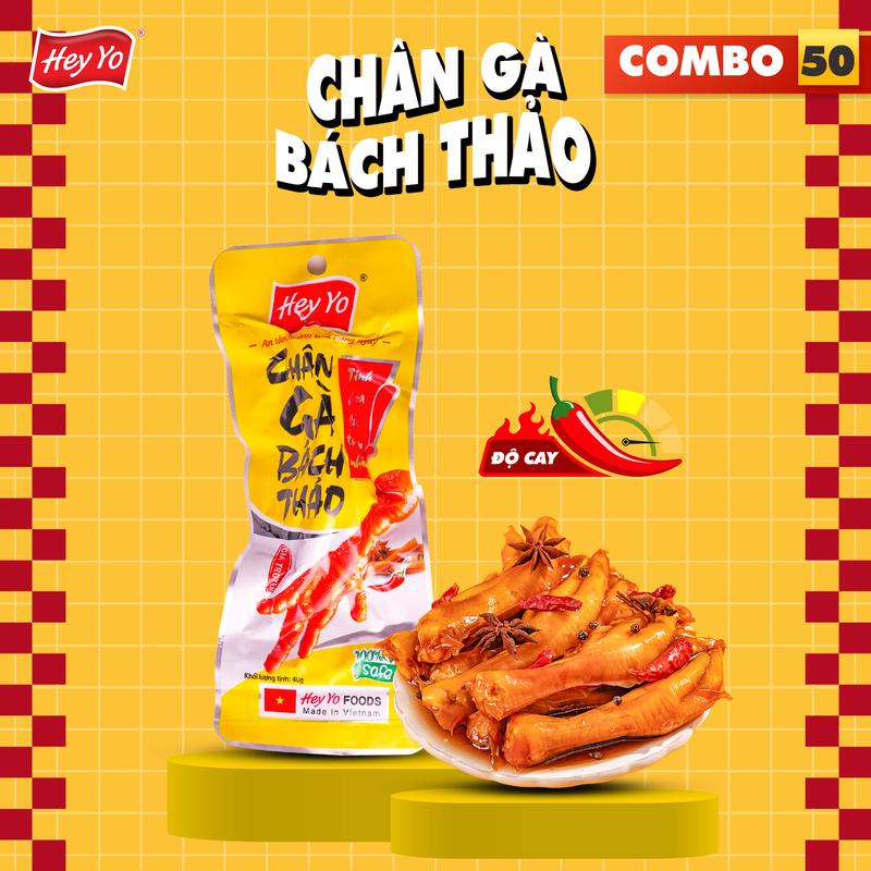  Combo 50 Chân Gà cay Hey Yo Bách Thảo 40g chân gà ủ vị hàng Việt Nam thơm ngon chất lượng Chua Cay Ăn Vặt 