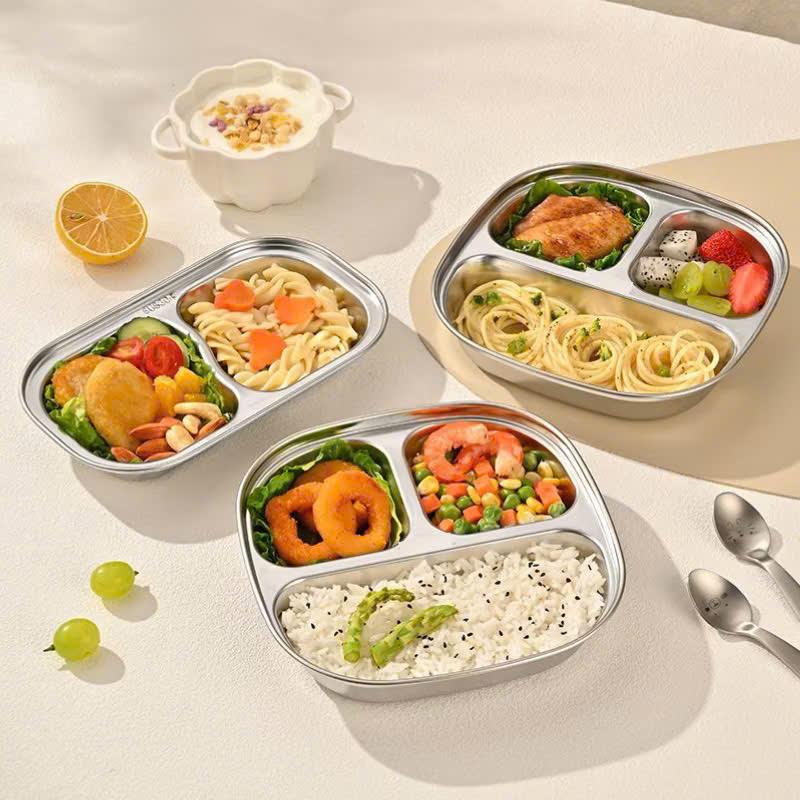 Tặng Thìa - Khay Cơm 3 4 Ngăn Inox Cao Cấp Kapibala Dễ Thương An Toàn Phù Hợp Mọi Lứa Tuổi