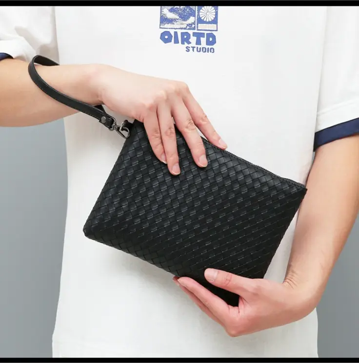 Men's woven clutch bag large capacity soft leather handbag business men's bag