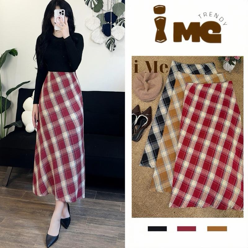    NEW   Chân Váy Dạ Kẻ Caro Dài 85CM  Phiên Bản Cao Cấp 2 Lớp  Mềm  Mịn  Dày Dặn - i Me Trendy V13 