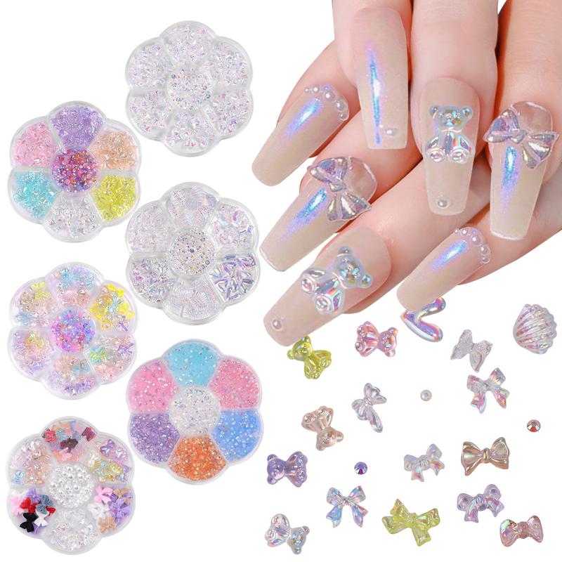 Đồ Trang Trí Móng Nghệ Thuật 3D, Monja, Đồ Trang Trí Hỗn Hợp, Lấp Lánh Cực Quang, Gấu, Thắt Nơ, Ngọc Trai, Bướm, Mảnh Vỏ Bào Ngư, Charm Hợp Kim, Trang Trí Thiết Kế Móng Tay Tự Làm, Phụ Kiện