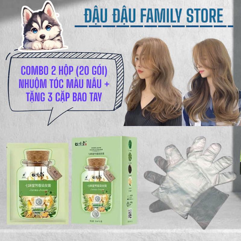 TẶNG 3 CẶP BAO TAY NHUỘM TÓC COMBO 20 GÓI DẦU GỘI NHUỘM NÂU HẠT DẺ KHÔNG DÍNH TAY KHÔNG DÍNH DA ĐẦU