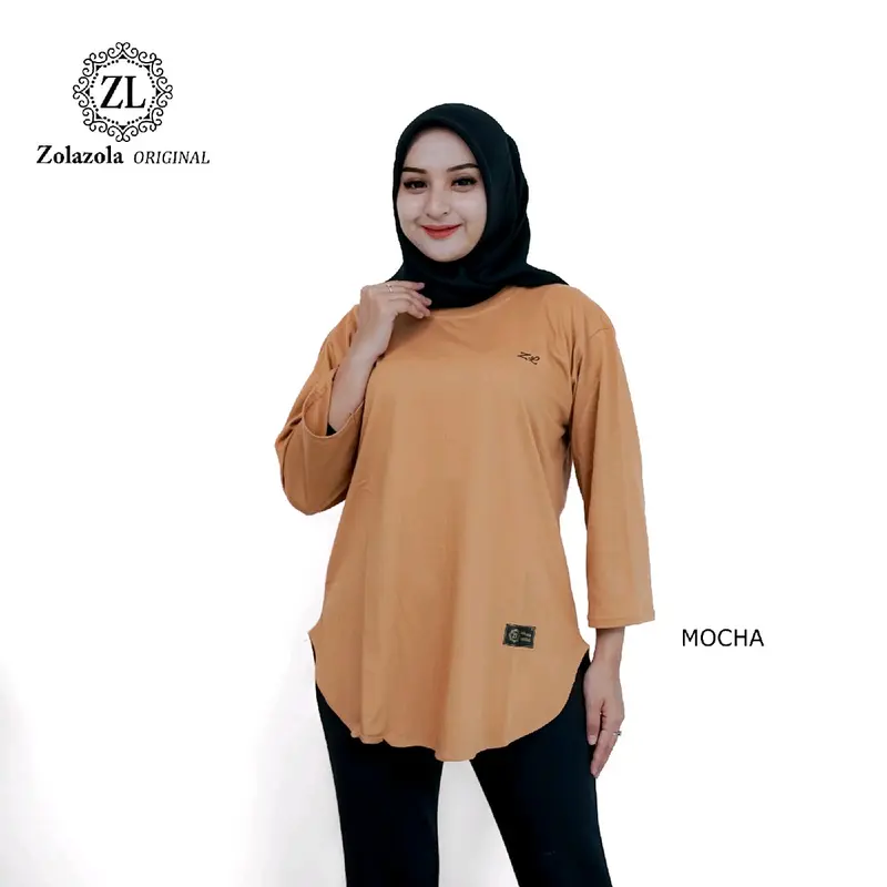 ZolaZola Kaos Oval Lengan 7/8 Wanita Size [ M, L, XL, XXL, XXXL ] Cotton Combed 24s/ Baju Polos Seragam Kekinian 2
