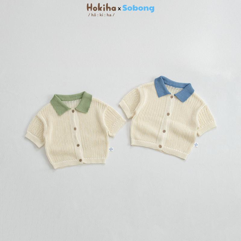 [Hokiha x Sobong] AL181-Áo sơ mi dệt kim cộc tay cho bé trai bé gái chất len dệt kim mềm mại, thoáng mát size 9-19kg