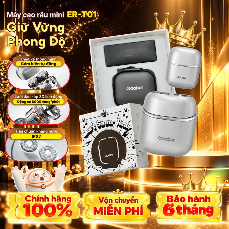 Máy cạo râu điện tự động Gaabor ER-T01A 2 lưỡi dao kép 3D, chống nước chống bụi IPX7 cảm ứng tự động tích điện kèm túi da và họp máy cạo râu nam cạo râu cho nam máy cạo lông mặt cạo lông cho nữ