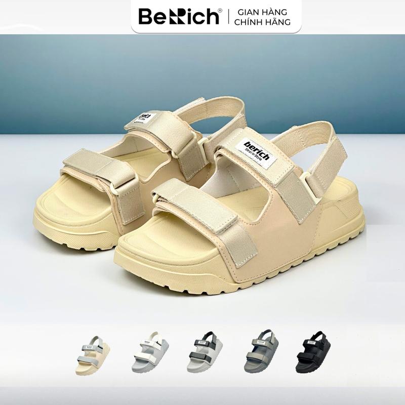 Giày Sandal  Nam Nữ  BERICH Quai Ngang Màu Be Kem Siêu Nhẹ - Bền - Êm -  Dễ Thương BE977 Quai Xé Dán