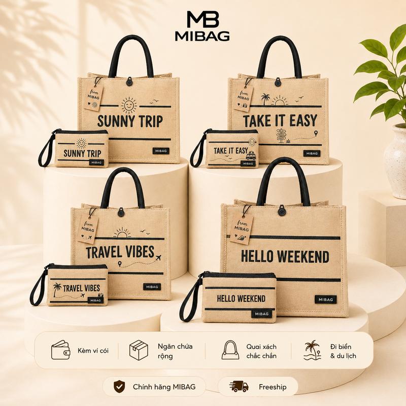 [Hàng Đẹp] Túi cói xách tay nữ , Đi biển Du lịch Helloweekend Kèm ví cói Bag Tote TX033